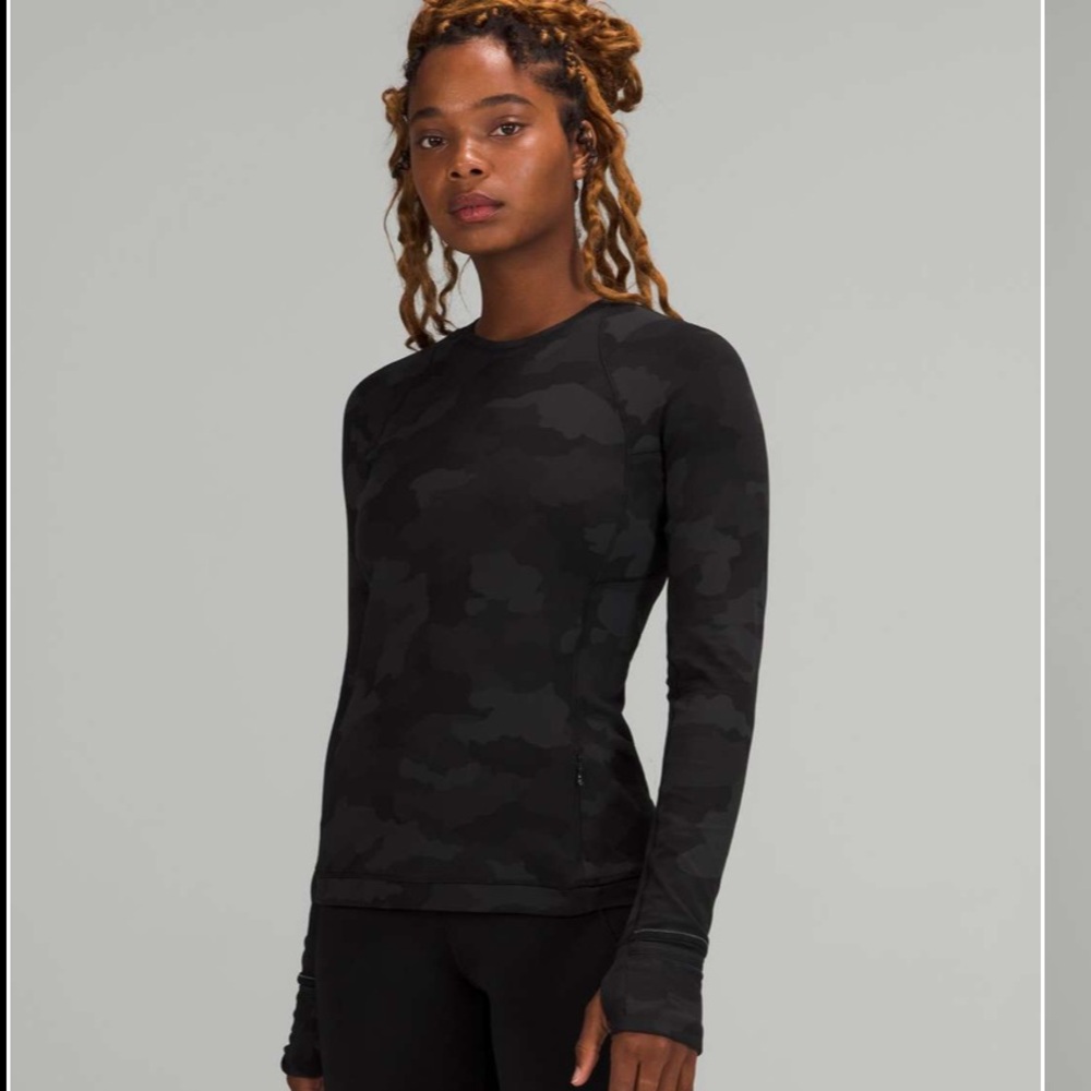 Lululemon Its Rulu Run Long Sleeve Heritage 365 Black Gray Camo Size 18